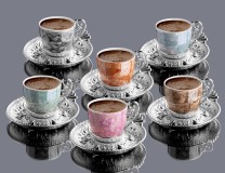 108 Silver mix color Lal coffee set 